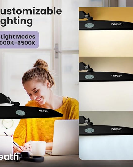 Neatfi Elite HD XL Task Lamp, 3 Adjustable Light Modes, 22 Inches Wide, 2260 Lumens, 84PCS SMD LED, Super Bright Desk Lamp, Non-Polar Dimming (CCT with Clamp, Black, 22 Inches) - LeafyLoom