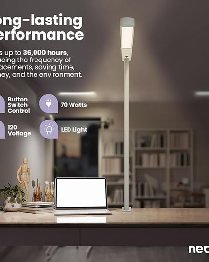Neatfi 5200 High-Lumens Premium LED Desk Lamp - Ultrabright Light, Clamp-on, 40W, 4000K Color Temperature, Adjustable Head - Ideal for Home Office and Study (38 Inches, Gray) - LeafyLoom