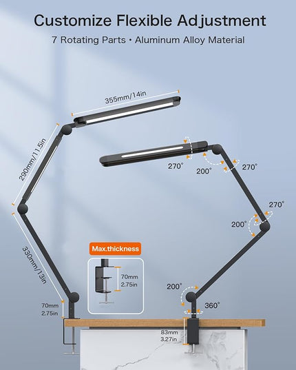 Sky LED Desk Lamp with Remote Control - Three Light Sources・24W・Ajustable Atmosphere Lighting - Flexible Swing Arm, 4 Color Modes & 4 Brightness, Architect Desk Lamp with Clamp for Home Office - LeafyLoom
