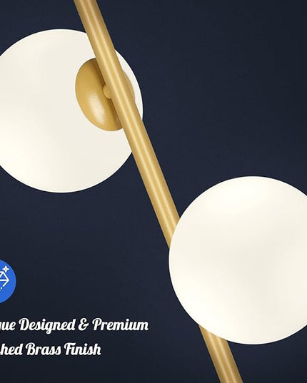 Mid Century Modern 2 Frosted Glass Globe Floor Lamp for Living Room,Contemporary LED Standing Light, Gold Corner Pole Office Bedroom, Study Room, Hotel, Antique Brass Lighting - LeafyLoom