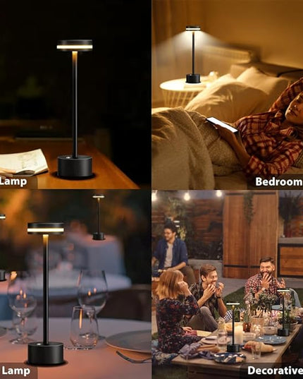 Cordless Metal Desk Lamp,Portable LED Table Lamp with Touch Sensor,3 Color Rechargeable Lamp,3-Levels Brightness Lamp,Night Light for Kids Nursery,Bedside Lamp,Dining Room Lamp (Black) - LeafyLoom