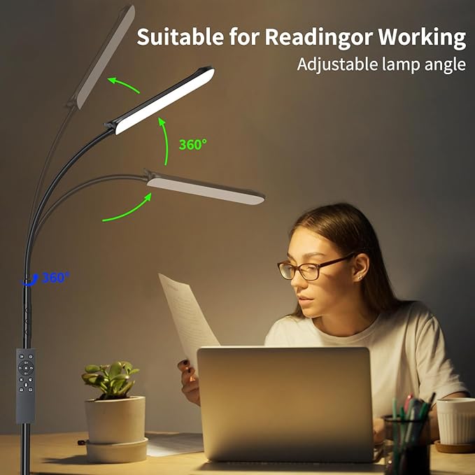 [2024 New] Frideko LED Floor Lamp, 18W 1800LM Super Bright Floor Light with Remote & Touch Control, Dimmable Timing 4 Colors Eye Caring Reading Light, Gooseneck Modern Standing Lamp for Living Room - LeafyLoom