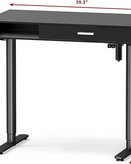 SHW Claire 40-Inch Height Adjustable Electric Standing Desk with Drawer, Black - LeafyLoom
