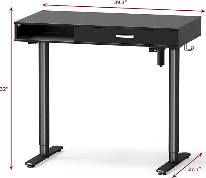 SHW Claire 40-Inch Height Adjustable Electric Standing Desk with Drawer, Black - LeafyLoom
