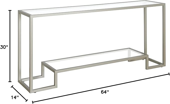 Henn&Hart 64" Wide Rectangular Console Table in Satin Nickel, Entryway Table, Accent Table for Living Room, Hallway - LeafyLoom