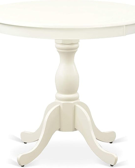 East West Furniture Antique 3 Piece Room Set Contains a Round Kitchen Table with Pedestal and 2 Dining Chairs, 36x36 Inch, AMCL3-LWH-W - LeafyLoom