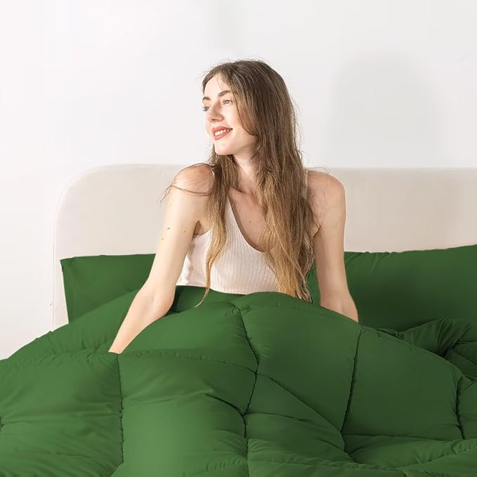 WhatsBedding Queen Comforter Set,Olive Green Lightweight 3 Pieces Bedding Set for All Season Soft Down Alternative Bed Set with 2 Pillowcases, Queen Size, 88"x90" - LeafyLoom
