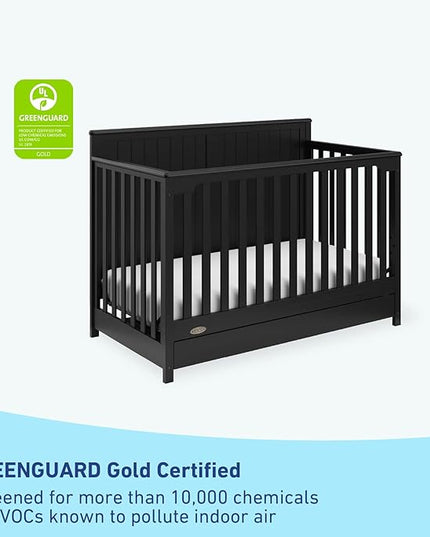 Graco Hadley 5-in-1 Convertible Crib with Drawer (Black) – Combo, Includes Full-Size Nursery Storage, Converts from Baby Crib to Toddler Bed, Daybed - LeafyLoom