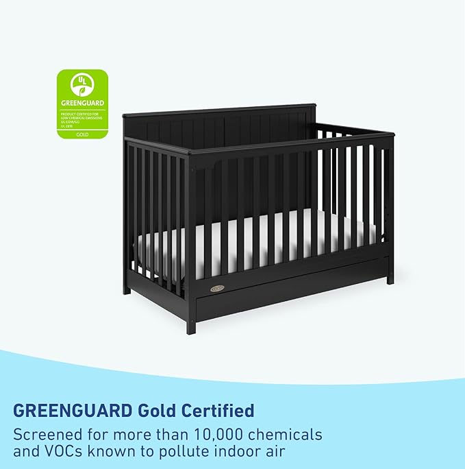 Graco Hadley 5-in-1 Convertible Crib with Drawer (Black) – Combo, Includes Full-Size Nursery Storage, Converts from Baby Crib to Toddler Bed, Daybed - LeafyLoom