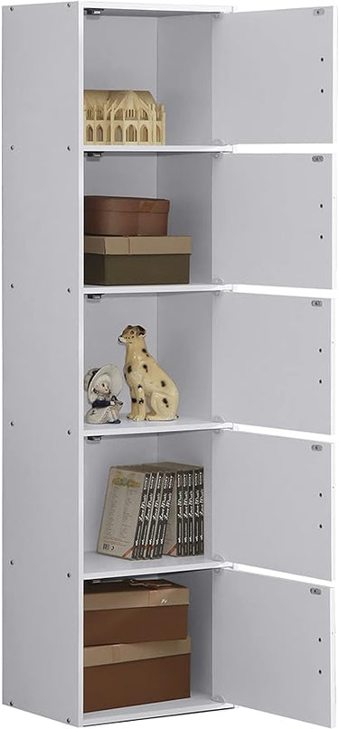HODEDAH IMPORT Bookcase, White, 5 Door - LeafyLoom