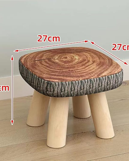 2Pcs Solid Wood Stool Home Square Low Stool Cute Children's Sofa Stool Chair Fashion Cartoon Creative Small Stool for Kids and Adult, Changing Stool Coffee Stool, Bear 330lb (Tree Stump) - LeafyLoom