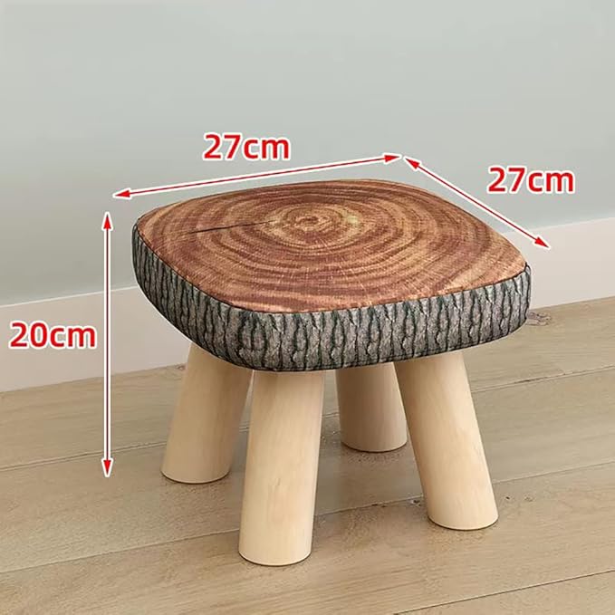 2Pcs Solid Wood Stool Home Square Low Stool Cute Children's Sofa Stool Chair Fashion Cartoon Creative Small Stool for Kids and Adult, Changing Stool Coffee Stool, Bear 330lb (Tree Stump) - LeafyLoom