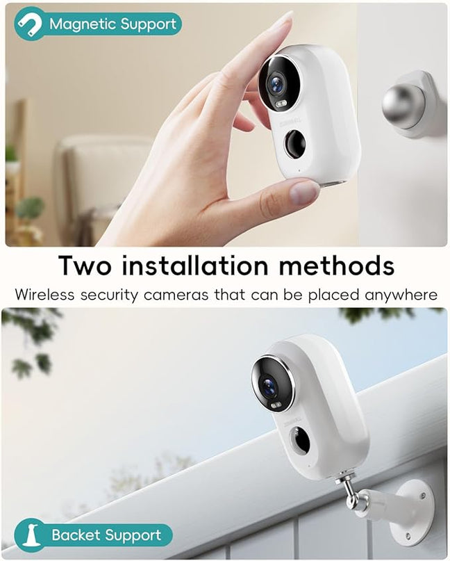 ZUMIMALL Security Cameras Wireless Outdoor, 4 Packs, 2K Cameras for Home Security, Outdoor/Indoor Camera Battery Powered, 2.4G WiFi, Magnetic Mount,3MP Color Night Vision/Siren/PIR/AI/Cloud/Alexa ZUMIMALL