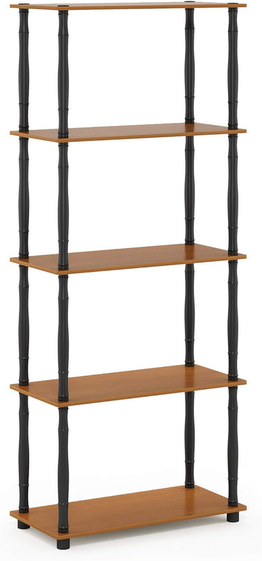 Furinno Turn-N-Tube 5-Tier Multipurpose Shelf / Display Rack / Storage Shelf / Bookshelf, Classic Tubes, Light Cherry/Black - LeafyLoom
