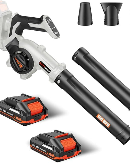 Leaf Blower Cordless - Electric Cordless Leaf Blower with 2 Batteries and Charger, 3 Speed Modes & 3 Blowing Nozzles, 20V Battery Powered Mini Leaf Blowers for Lawn Care, Patio, Indoor - LeafyLoom