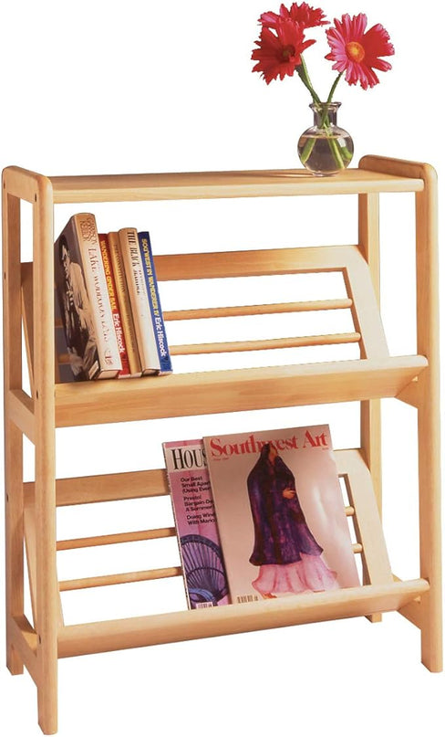 Winsome Mission Beech Wood 4-Tier Bookshelf With Slanted Shelf, Natural (82430) - LeafyLoom