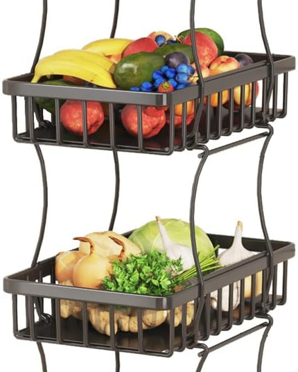 Wisdom Star 4 Tier Fruit Vegetable Basket for Kitchen, Storage Cart, Vegetable Basket Bins, Wire Storage Organizer Utility Cart with Wheels, Medium, Black - LeafyLoom