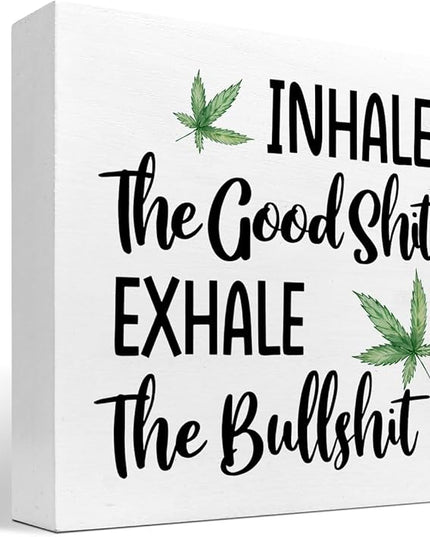 Funny Office Wood Sign,Inhale Exhale Meditation Quote Wood Block Sign Desk Decor,Funny Wooden Box Plaque Sign Desk Decor for Home Yoga Room Meditation Space Shelf Table Decorations - LeafyLoom