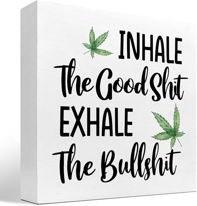 Funny Office Wood Sign,Inhale Exhale Meditation Quote Wood Block Sign Desk Decor,Funny Wooden Box Plaque Sign Desk Decor for Home Yoga Room Meditation Space Shelf Table Decorations - LeafyLoom