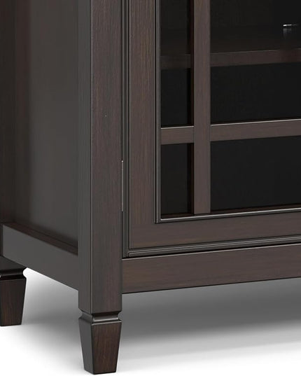 SIMPLIHOME Connaught SOLID WOOD Wide Traditional Media Stand for TVs up to 60 inches for The Living Room and Entertainment Center, 53 inch, Dark Chestnut Brown - LeafyLoom