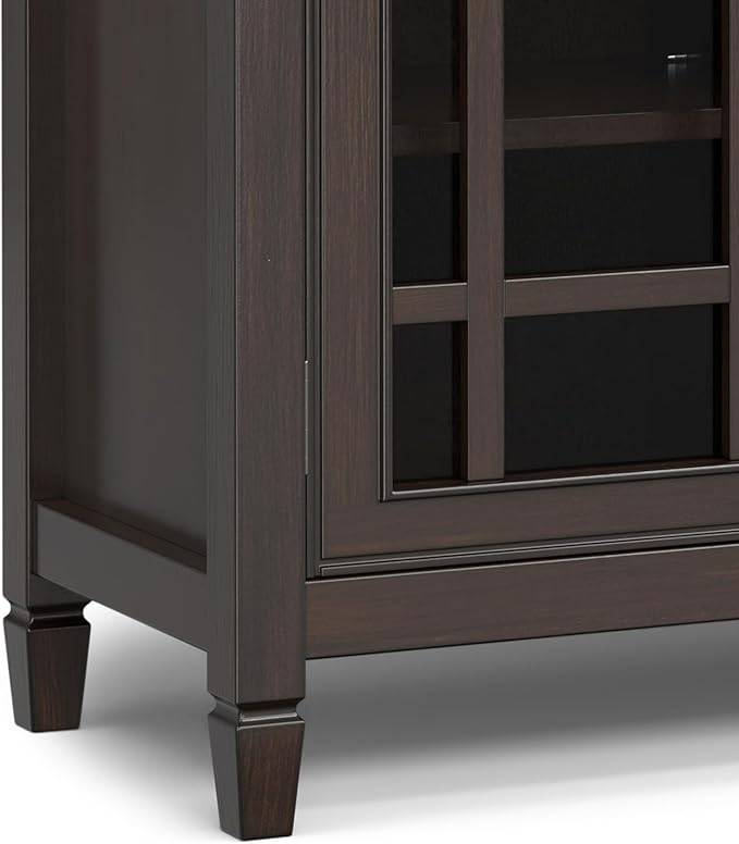 SIMPLIHOME Connaught SOLID WOOD Wide Traditional Media Stand for TVs up to 60 inches for The Living Room and Entertainment Center, 53 inch, Dark Chestnut Brown - LeafyLoom