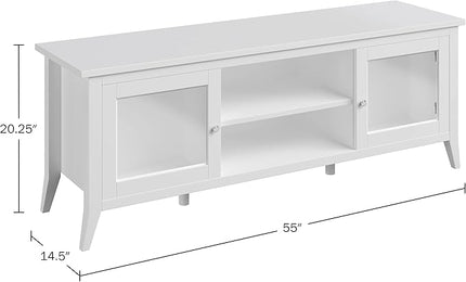 Lavish Home TV Stand-55-inch Storage Cabinet with 2 Cubbies and 2 Shelves-Entertainment Center for Living Room, Bedroom, or Entryway, 55", White - LeafyLoom