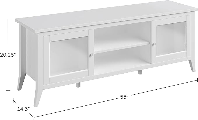 Lavish Home TV Stand-55-inch Storage Cabinet with 2 Cubbies and 2 Shelves-Entertainment Center for Living Room, Bedroom, or Entryway, 55", White - LeafyLoom