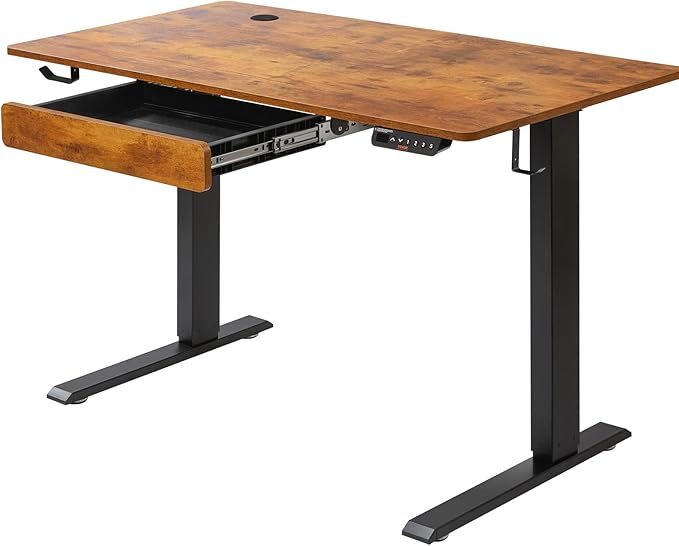 VEVOR Height Adjustable Desk, 47.2 x 23.6 in with Drawer, 3-Key Modes Electric Standing Desk,Whole Piece Desk Board, Dual Metal Frame, 180 LBS Capacity Computer Sit Stand up Desk, for Home and Office - LeafyLoom