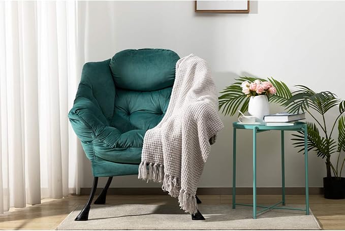 HollyHOME Modern Fabric Large Lazy Chair, Accent Oversized Comfy Reading Chair, Thick Padded Cozy Lounge Chair with Armrest, Leisure Sofa Chair for Living Room, Bedroom, Dorm, Dark Atrovirens - LeafyLoom