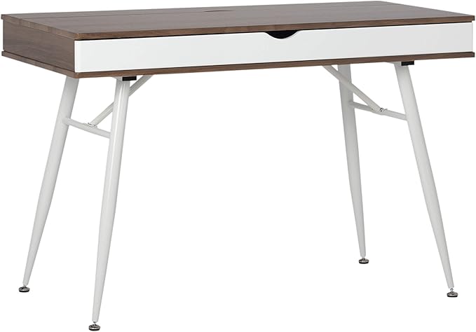 Calico Designs Alcove Modern Desk with Large Split Drawer Storage, White/Chestnut - LeafyLoom