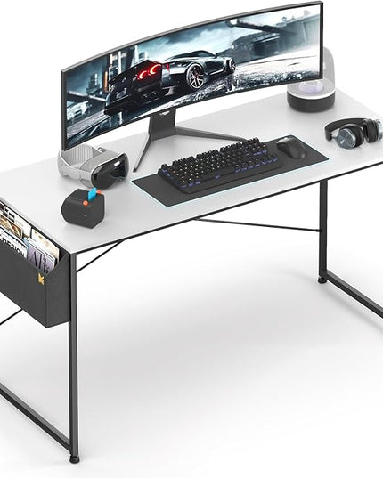 MoNiBloom Computer Desk 55 Inches with A Storage Bag, Student Laptop Writing Desks for Samll Space Home Office, White - LeafyLoom