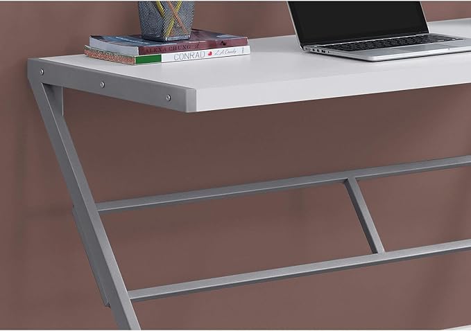 Monarch Specialties Simple Modern Study Laptop Table for Home & Office Computer Desk-Z-Shaped Metal Leg, 48" L, White - LeafyLoom