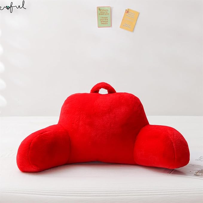 Aimuan Reading Pillow Bed Rest Wedge Adult Backrest Pillow with Arms Back Support for Sitting Up in Bed Cushion Incline Rest Sleeping Snoring Pillow,Red Large - LeafyLoom