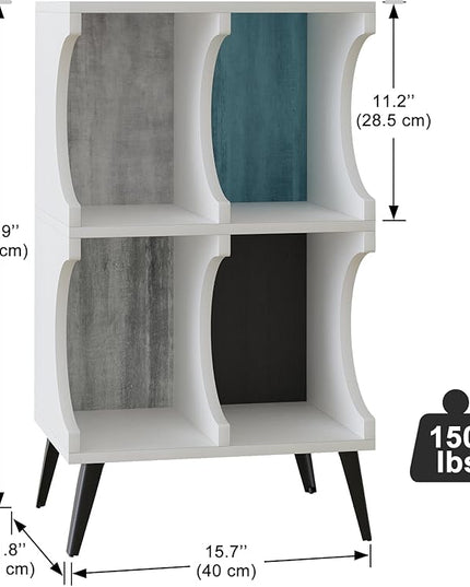 4 Cube Bookcase,White Open Cube Small Bookshelf Circle Arc Storage Shelf Display Cabinet Organizer,2 Tiers Modern Wooden Bookcase with Cubby Storage for Living Room,Bedroom,Office - LeafyLoom