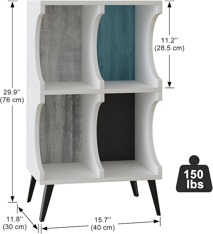 4 Cube Bookcase,White Open Cube Small Bookshelf Circle Arc Storage Shelf Display Cabinet Organizer,2 Tiers Modern Wooden Bookcase with Cubby Storage for Living Room,Bedroom,Office - LeafyLoom
