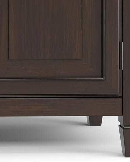 SIMPLIHOME Connaught Low Storage Cabinet, 67 inch, Dark Chestnut Brown - LeafyLoom