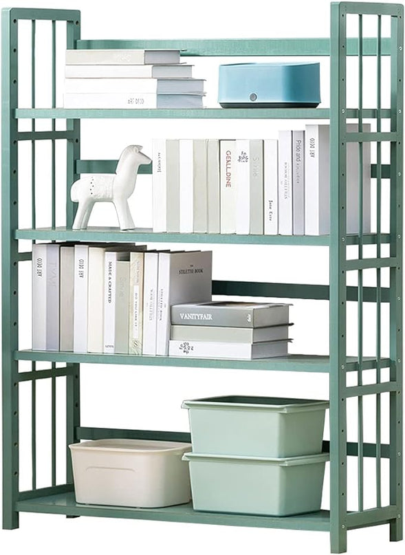 IOTXY Adjustable Bamboo Open Bookshelf - Large 4-Tier Free Standing Storage Rack, Multifunctional Display Stand for Home and Office, Bookcase, Light Green - LeafyLoom