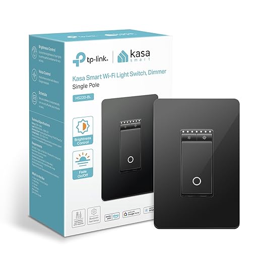 Kasa Smart Dimmer Switch HS220, Single Pole, Needs Neutral Wire, 2.4GHz Wi-Fi Light Switch Compatible with Alexa and Google Home, UL Certified, No Hub Required, Black KasaSmartbyTP-Link