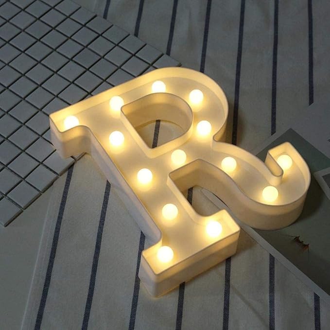 LED Marquee Letter Lights Sign R 26 Alphabet Light Up Letters Sign for Night Light Wedding Birthday Party Battery Powered Christmas Lamp Home Bar Decoration (R) - LeafyLoom