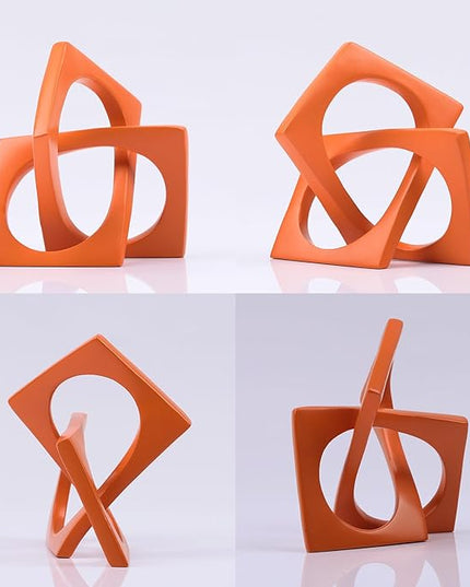 DOVDOV Geometric cube orange knot decorations, geometric sculptures, modern home decorations for home decor accents, dining tables, on shelves, consoles, entryway tabletop centrepieces - LeafyLoom