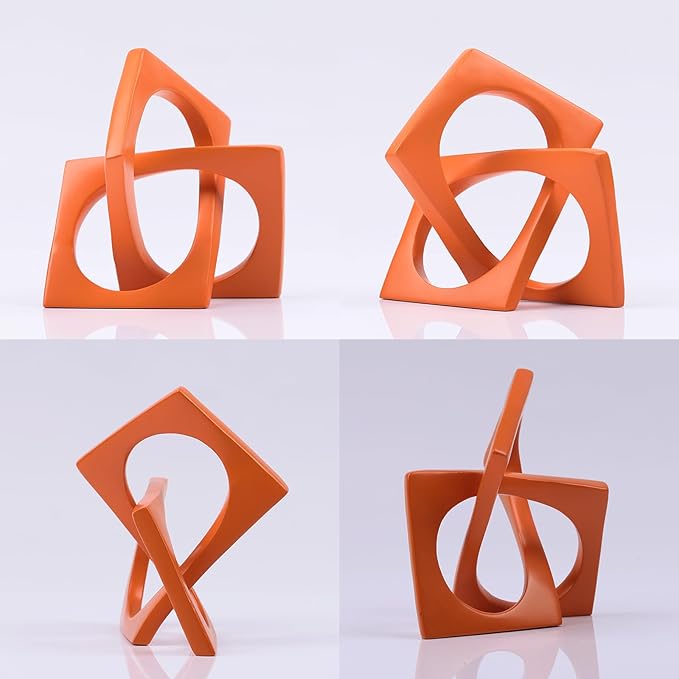 DOVDOV Geometric cube orange knot decorations, geometric sculptures, modern home decorations for home decor accents, dining tables, on shelves, consoles, entryway tabletop centrepieces - LeafyLoom