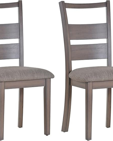 COLAMY Fabric Upholstered Dining Chairs Set of 2, Ladder High Back Dining Room Kitchen Side Chairs with Adjustable Foot Pegs, Light Brown - LeafyLoom
