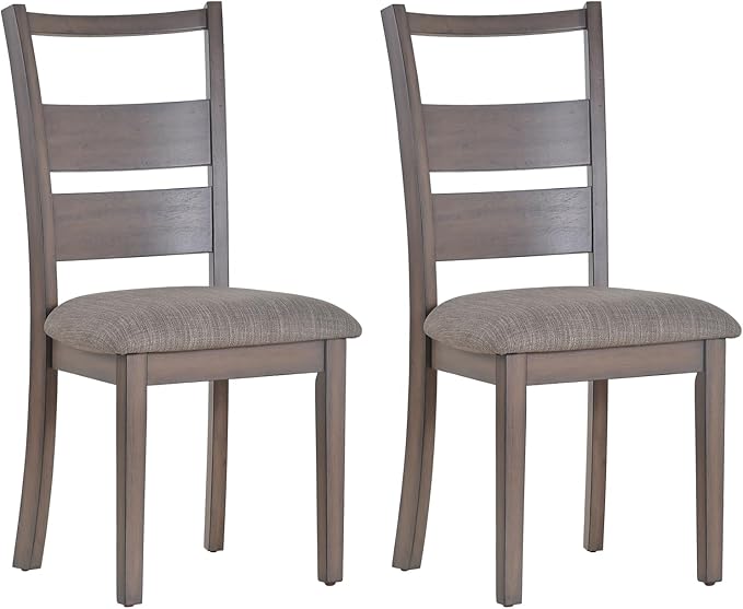 COLAMY Fabric Upholstered Dining Chairs Set of 2, Ladder High Back Dining Room Kitchen Side Chairs with Adjustable Foot Pegs, Light Brown - LeafyLoom