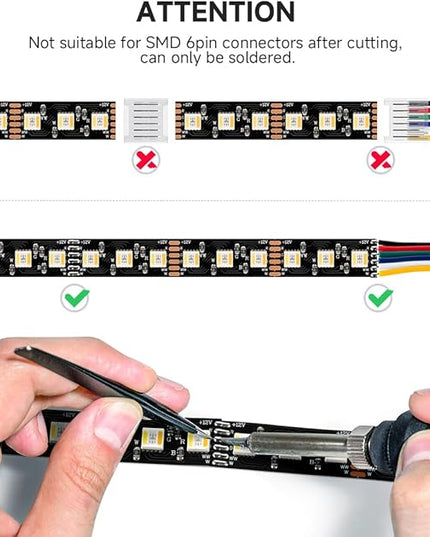 BTF-LIGHTING RGBCCT 5 Colors in 1 LED Tape Lights 5050SMD RGBWW RGB+Dimmable Color Temperature 2700K-6500K 16.4ft 96LED/m 480LED IP65 DC12V Black PCB for Home Decoration(No Adapter or Controller) BTF-LIGHTING