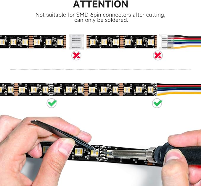 BTF-LIGHTING RGBCCT 5 Colors in 1 LED Tape Lights 5050SMD RGBWW RGB+Dimmable Color Temperature 2700K-6500K 16.4ft 96LED/m 480LED IP65 DC12V Black PCB for Home Decoration(No Adapter or Controller) BTF-LIGHTING