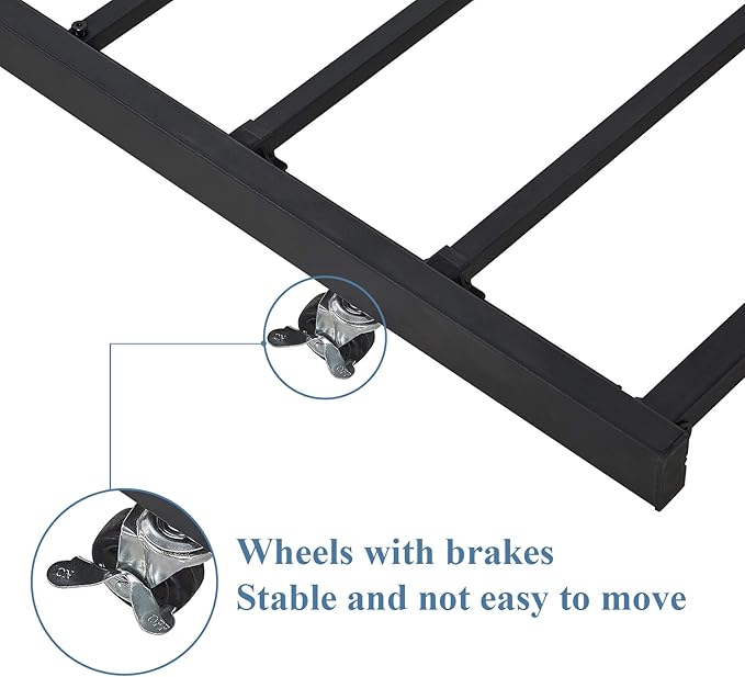 VECELO Twin Trundle Bed Frame Only/Roll Out/Enhanced & Up-Graded Metal Slats Support, Black - LeafyLoom