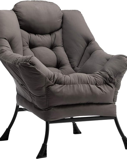 HollyHOME Modern Fabric Extra-Large Lazy Chair, Accent Oversized Comfy Reading Chair, Thick Padded Cozy Lounge Chair with Armrest, Leisure Sofa Chair for Living Room, Bedroom, Dorm, Dark Grey - LeafyLoom