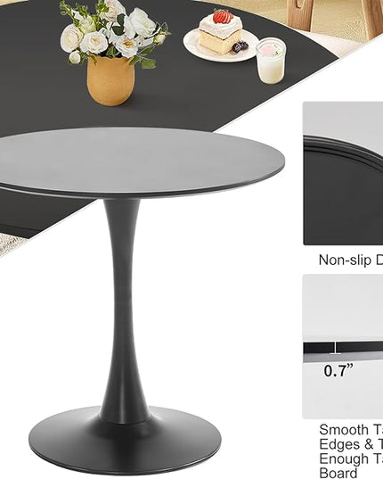 Black Round Dining Table, 31.5" Tulip Table Kitchen Round Dining Table for 2-4 People with MDF Table Top and Metal Pedestal Base, Mid-Century Leisure Table for Home, Dining Room, Cafe - LeafyLoom