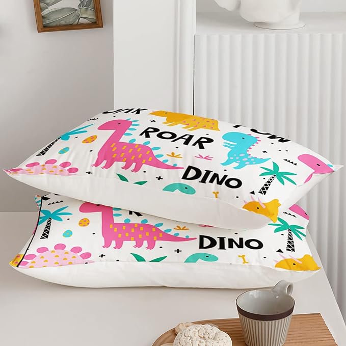 Axolotl Girls Bedding Cartoon Dinosaur Comforter Set Twin Size,Cute Dinosaur Bedding Set for Girls Teens Kids Boys Adults Room Decor,Kids Comforter Set All Season,1 Quilt 2 Pillow Cases,White - LeafyLoom