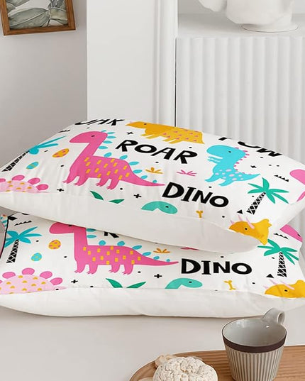 Axolotl Girls Bedding Cartoon Dinosaur Comforter Set Queen Size,Cute Dinosaur Bedding Set for Girls Teens Kids Boys Adults Room Decor,Kids Comforter Set All Season,1 Quilt 2 Pillow Cases,White - LeafyLoom